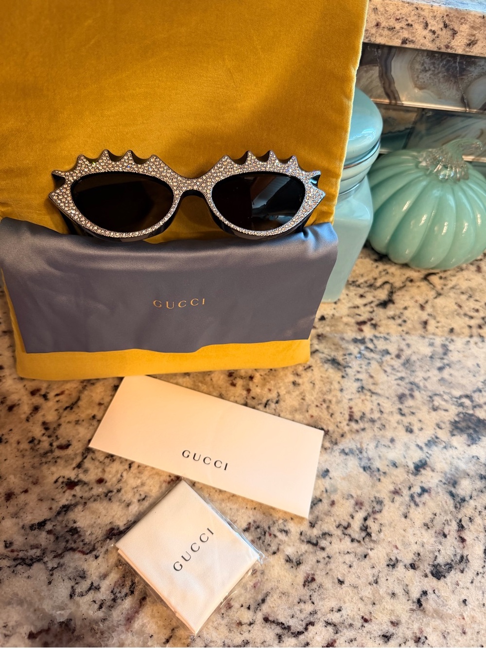 Gucci GG0781S Crystal-Embellished Black Cat-Eyed Hollywood Forever Sunglasses - Picture 9 of 14
